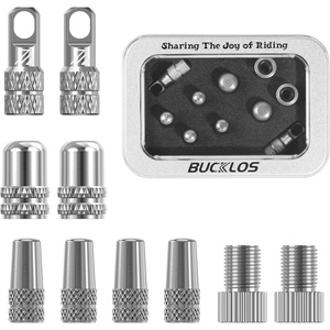 image:imageBUCKLOS Bike Tire Valve Stem Cap Set Presta Valve and Schrader Valve Caps Valve Cap with Valve Core Removing Function Presta Valve Adapter 10Pcs Fit Mountain Bike Road BikesTitanium