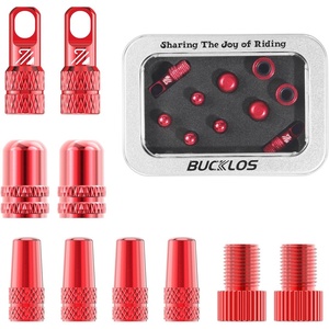 image:imageBUCKLOS Bike Tire Valve Stem Cap Set Presta Valve and Schrader Valve Caps Valve Cap with Valve Core Removing Function Presta Valve Adapter 10Pcs Fit Mountain Bike Road BikesRed
