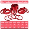image:imageBUCKLOS 11PCS Headset Spacer Bike 118 Fork Stem Aluminum Carbon Fiber Washer  20 15 10 5 3 2 mm Mountain Bikes Road Bicycle Threadless Ultralight Headset Spacers fit MTB Road BMX Folding BikesRed