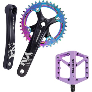 image:imageBUCKLOS 104 BCD Mountain Bike Single Speed Crankset 170mm MTB Square Taper Crankset with Plating Chainring Multicolor 30TFlat Platform MTB Road Bike Adult Light Purple Pedals for BMX
